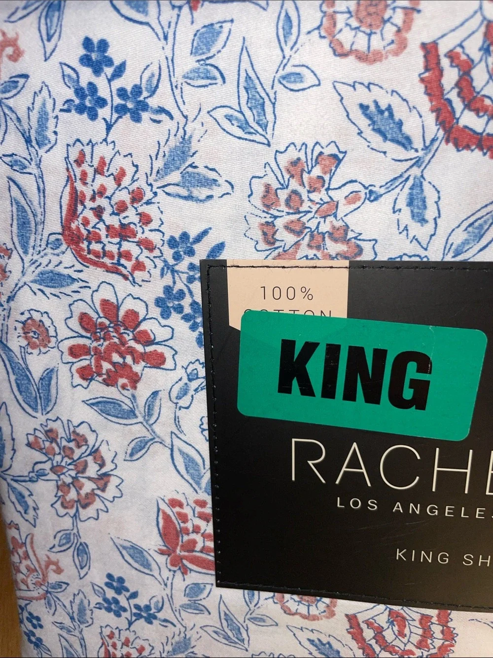 Rachel Zoe Floral King Sheet Set in Red and Blue floral on white background